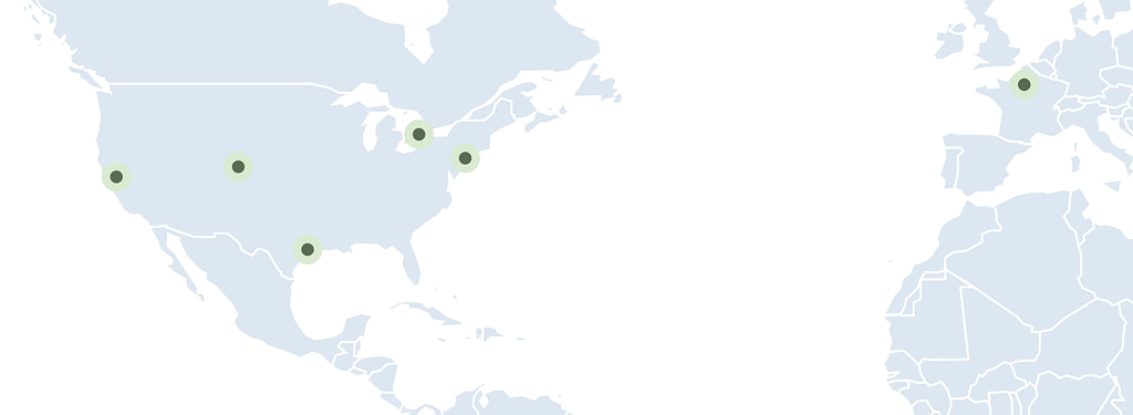 Map showing Logical Approach partner locations across the United States, Canada, and Europe
