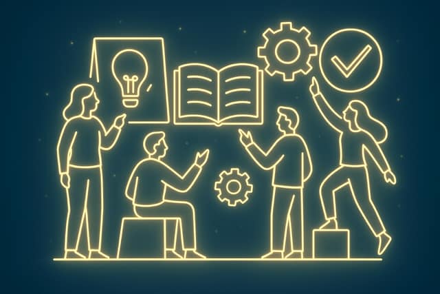 Digital illustration for the article “Learning Is an Action Word” by Kirsten Boileau, Partner at Logical Approach, on learning as a strategic tool.