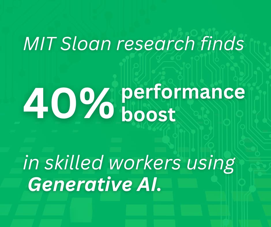 MIT Sloan research finds 40% performance boost in skilled workers using Generative AI.